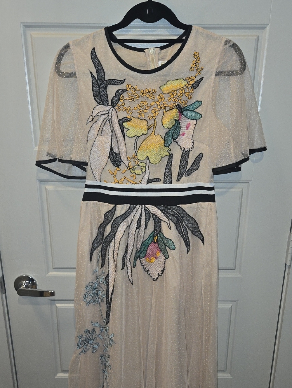 Vintage Inspired Embroidered Floral Mesh Dress